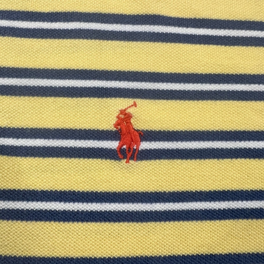 Polo Ralph Lauren Polo Shirt Mens XL Yellow Striped Cotton Pique Preppy Classic - Picture 6 of 8